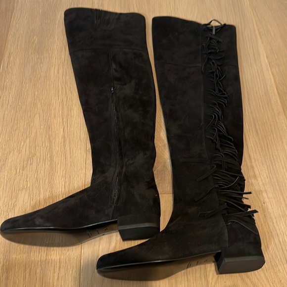 BNIB Saint Laurent (YSL) Suede Over The Knee Fringed Boots 35/5 Black - Picture 6 of 7